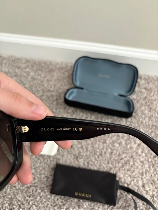 GUCCI URBAN GG0141S 001 BLACK GREY SQUARE SUNGLASSES - like new - Picture 6 of 10